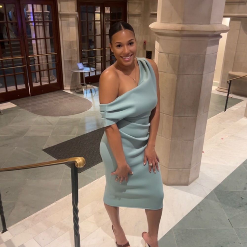 ASOS DESIGN fallen shoulder pleat back midi scuba dress in sage green